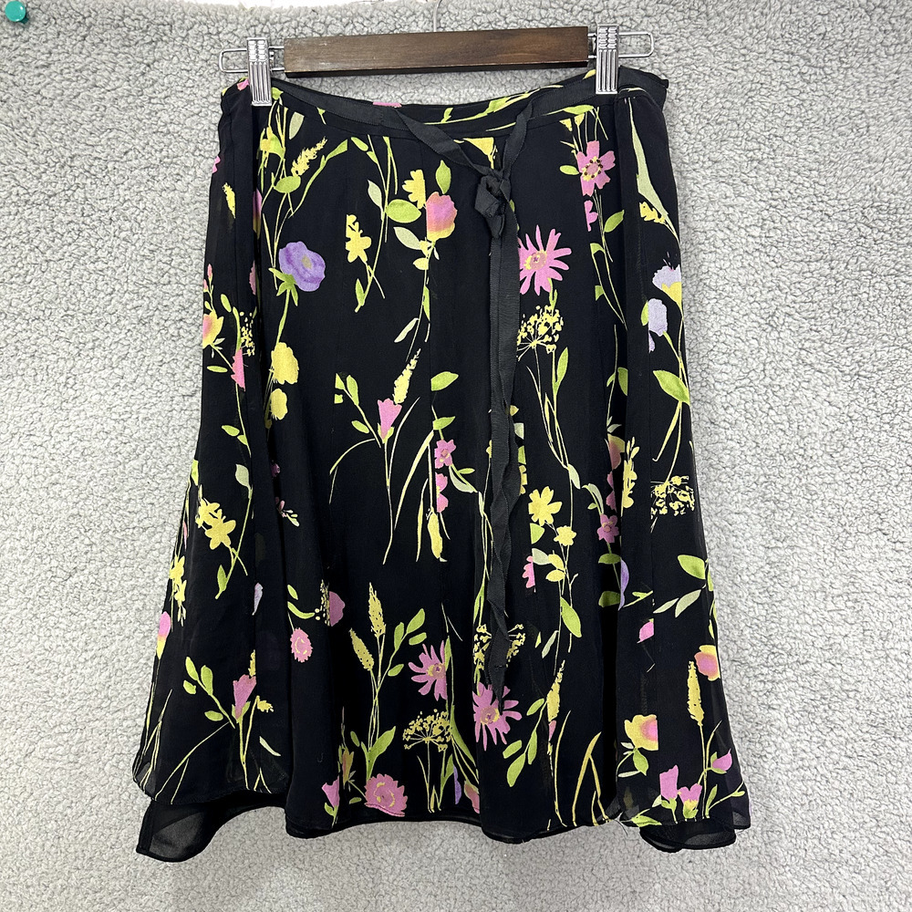 John Paul Richard Uniform Skirt Womens 12 Black Floral Silk Vintage‎ Boho Dainty